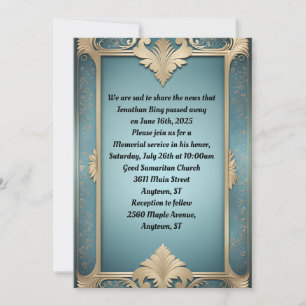 Classic Deco Frame on Turquoise Blue Memorial Invitation