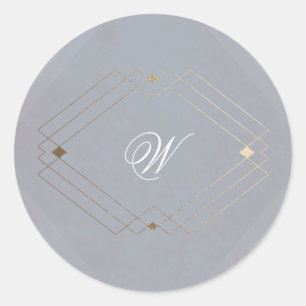 Classic Deco Gold Vintage Grey Calligraphy Wedding Classic Round Sticker