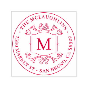 Classic Deco Monogram Round Return Address Self-inking Stamp