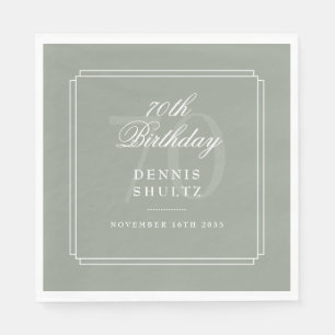 Classic Deco   Sage and White 70th Birthday Napkin