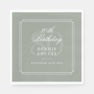 Classic Deco Sage and White 80th Birthday Napkin