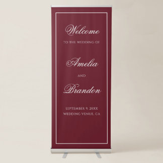 Classic Deep Burgundy Border Wedding Welcome Retractable Banner