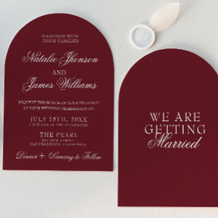 Classic Deep Burgundy Old Money Arched Wedding Invitation