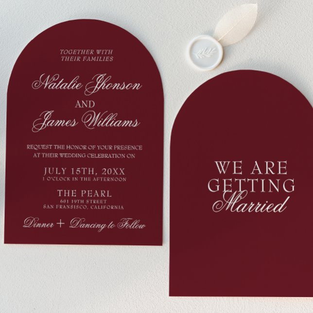 Classic Deep Burgundy Old Money Arched Wedding Invitation (Creator Uploaded)