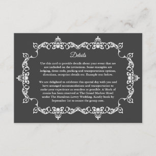 Classic Deep Charcoal Gray Ornately Framed Wedding Enclosure Card