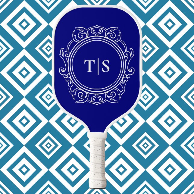 Classic Deep Navy Blue Ornate Monogram Pickleball Paddle (Classic Deep Navy Blue Ornate Monogram Pickleball Paddle
)