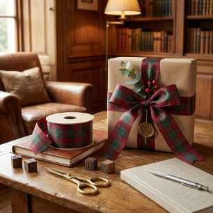 Classic Deep Red and Forest Green Tartan Plaid Satin Ribbon