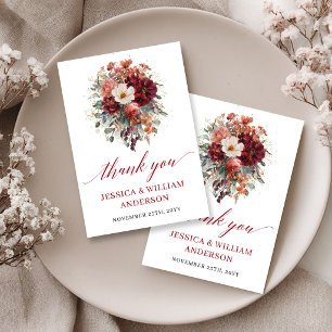 Classic Deep Red Autumn Wedding Thank You Card
