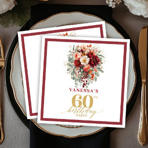 Classic Deep Red Gold Autumn 60th Birthday Paper N Napkin