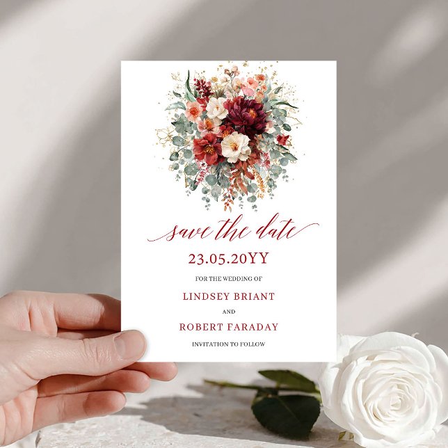 Classic Deep Red Gold Autumn Save The Date Card (Classic Deep Red Gold Autumn Save The Date Card

)