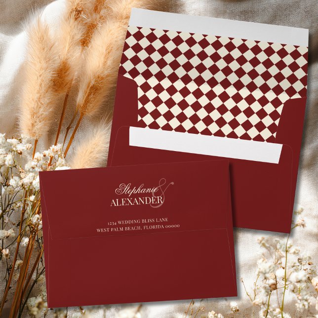 Classic Deep Red Ivory Chequered Old Money Wedding Envelope (Creator Uploaded)