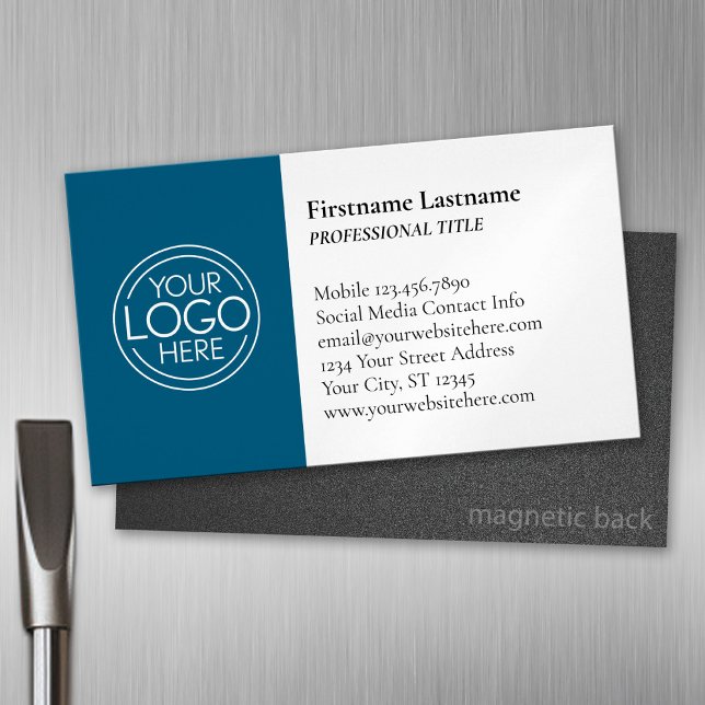 Classic Design with Logo and Contact Info - Blue Magnetic Business Card (Custom Business Card Magnet)