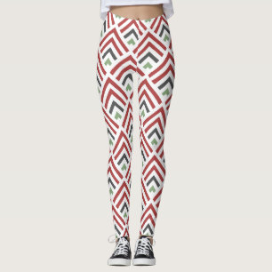 Classic diagonal geometric zigzag burgundy blue leggings