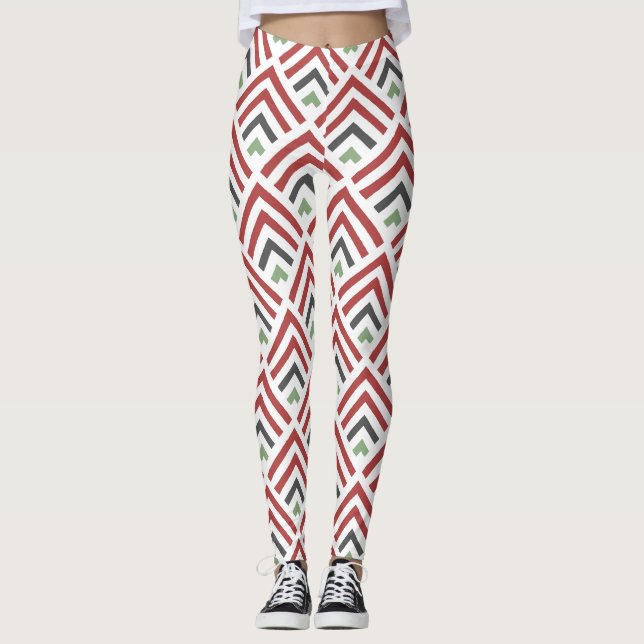 Classic diagonal geometric zigzag burgundy blue leggings (Front)