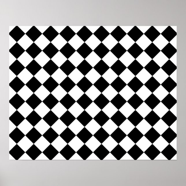 Classic Diamond Black and White Checkers Poster (Front)