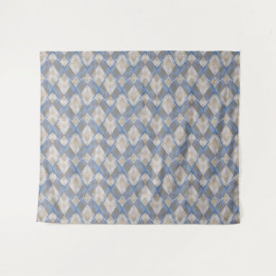 Classic diamond shaped grey beige sherpa blanket tapestry
