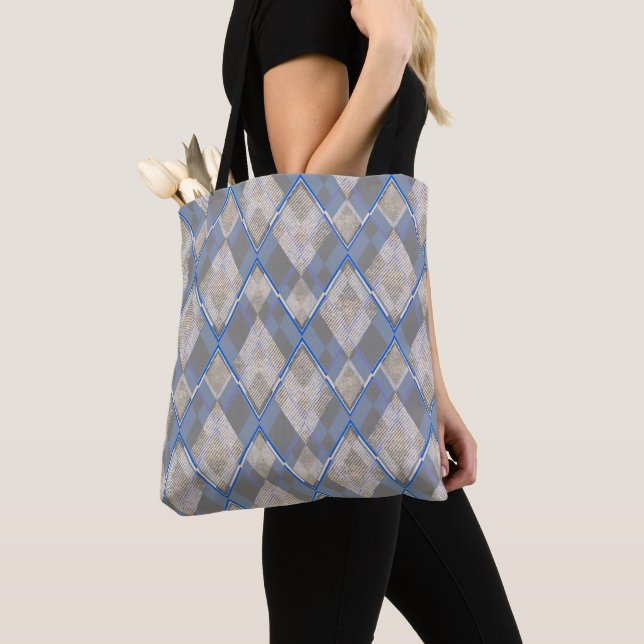 Classic diamond shaped grey beige tote bag (Close Up)