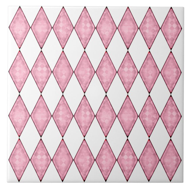 Classic Diamonds Faded Pink on White Tile (Front)