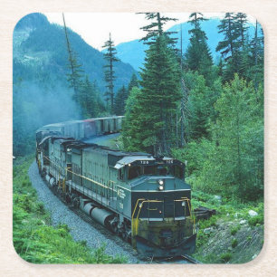Classic Diesel Train Engine Square Paper Coaster