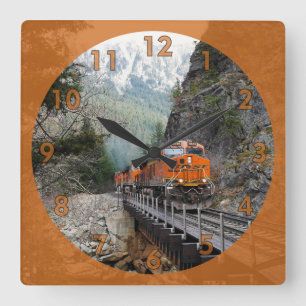 Classic Diesel Train Engine Square Wall Clock