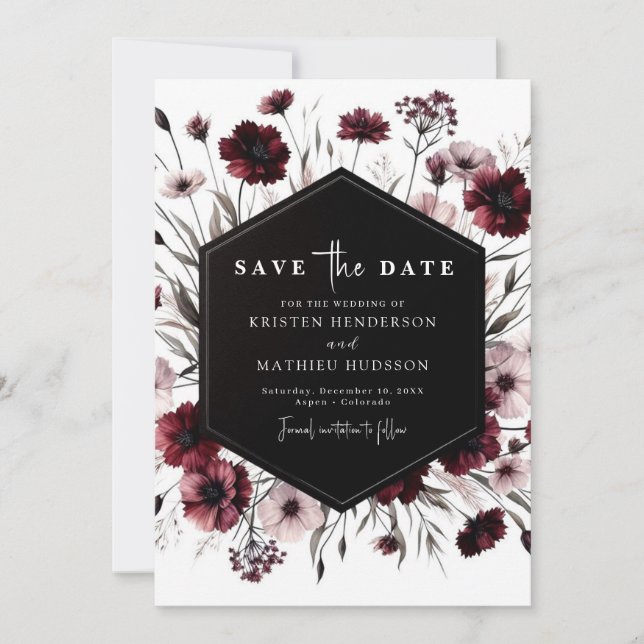 Classic Digital Burgundy Wedding Save The Date (Front)