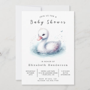 Classic Digital Swan Baby Shower Invitation