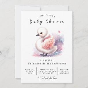 Classic Digital Swan Baby Shower Invitation