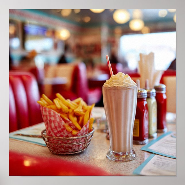 Classic Diner Food - Milkshake & Fries Table Poster (Front)