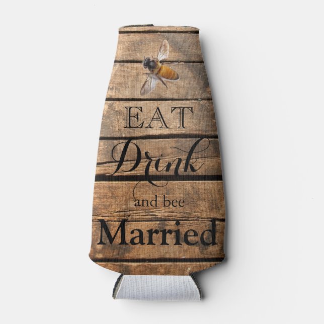 Classic distressed rustic barn wood honeybee bottle cooler (Front)