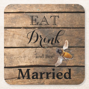 Classic distressed rustic barn wood honeybee square paper coaster