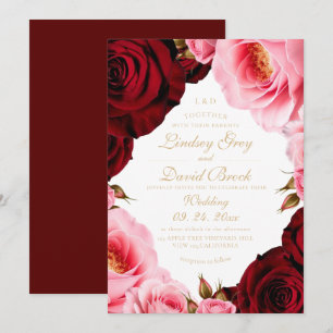 Classic Divine Blush Burgundy Rose Wedding Invitation
