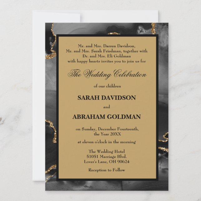Classic Divorced Parents Gold Wedding Invitations (Front)