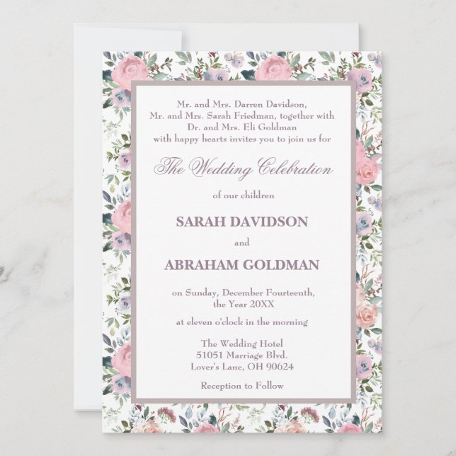 Classic Divorced Parents Roses Wedding Invitations (Front)