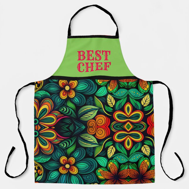 CLASSIC DOODLE ART OF FLOWERS "BEST CHEF"   APRON (Front)