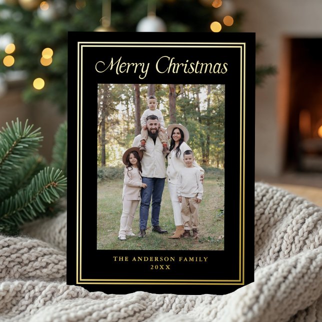 Classic Double Border Black 2 Photo Foil Holiday Card (Creator Uploaded)