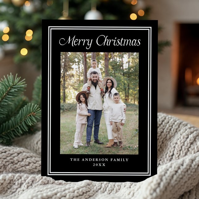 Classic Double Border Frame Black 2 Photo Holiday Card (Creator Uploaded)
