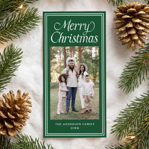 Classic Double Border Green 3 Photo Christmas Holiday Card