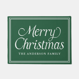 Classic Double Border Green Merry Christmas Doormat