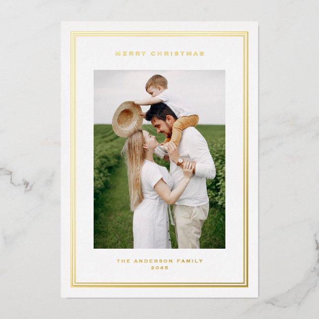 Classic Double Border Photo Layout Christmas Foil Holiday Card (Front)