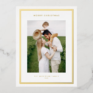 Classic Double Border Photo Layout Christmas Foil Holiday Postcard