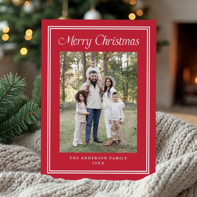 Classic Double Border Red 2 Photo Holiday Card (Creator Uploaded)