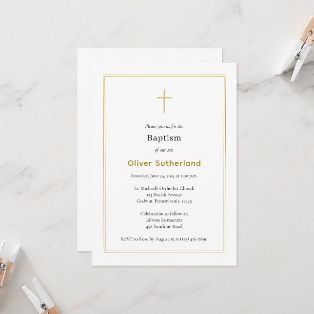 Classic Double Gold Frame Simple Orthodox Baptism Invitation (Creator Uploaded)