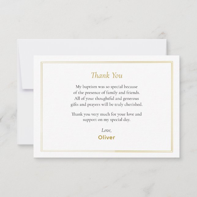 Classic Double Gold Frame Simple Orthodox Baptism Thank You Card (Front)