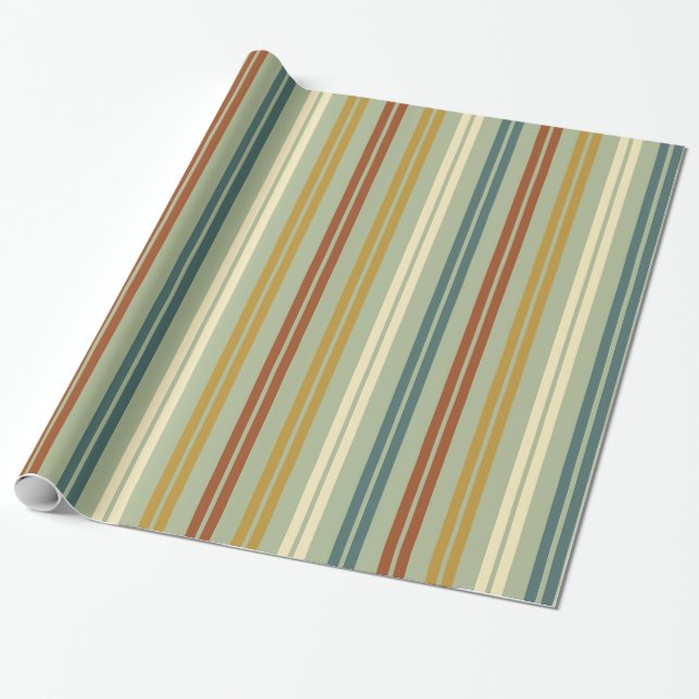 Classic Double Stripe Pattern Retro Celadon Rust Wrapping Paper (Unrolled)