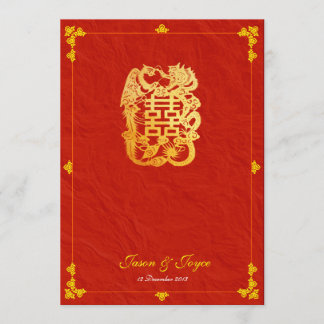 classic dragon double happiness wedding invitation