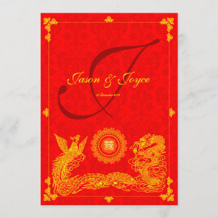 Classic dragon phoenix chinese wedding invitation