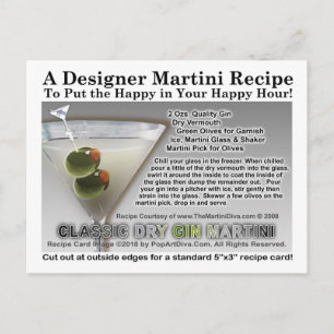 Classic Dry Gin Martini Recipe Postcard
