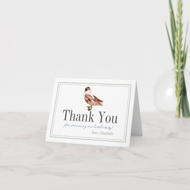 Classic Duck/Mallard White Boy Baby Shower Thank You Card (Front)
