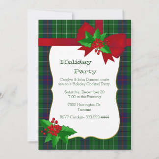 Classic Duncan Tartan Plaid Custom Christmas Party Invitation