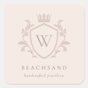 Classic Dusky Pink Blush Monogram Floral Crest Square Sticker